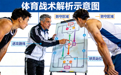 體育戰術解析示意圖 - 教練與球員討論戰術板